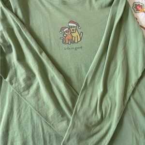 Life Is Good Olive Long Sleeve with Festive Pets